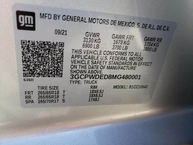 Photo 10 from auction – 2021 CHEVROLET SILVERADO with VIN 3GCPWDED8MG480001