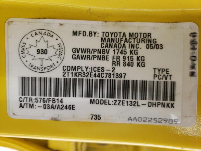 Photo 10 from auction – 2004 TOYOTA COROLLA MA with VIN 2T1KR32E44C781397