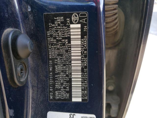 Photo 10 from auction – 2012 TOYOTA COROLLA BA with VIN 2T1BU4EE1CC803418