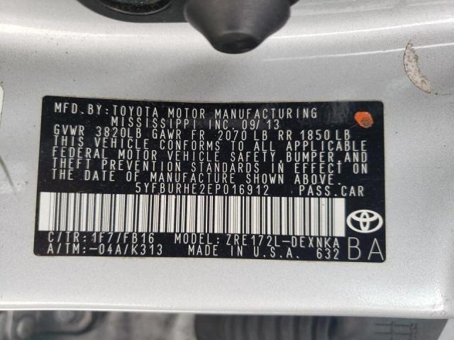Photo 10 from auction – 2014 TOYOTA COROLLA L with VIN 5YFBURHE2EP016912