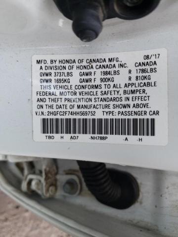 Photo 10 from auction – 2017 HONDA CIVIC EX with VIN 2HGFC2F74HH569752