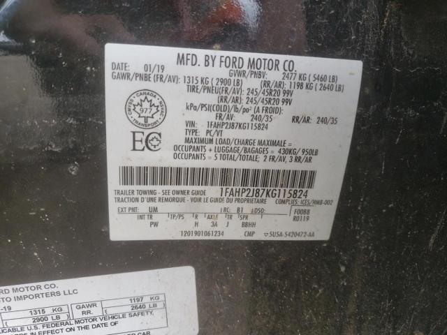 Photo 10 from auction – 2019 FORD TAURUS LIM with VIN 1FAHP2J87KG115824