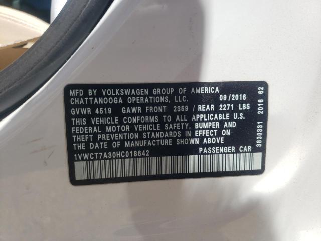 Photo 10 from auction – 2017 VOLKSWAGEN PASSAT SEL with VIN 1VWCT7A30HC018642
