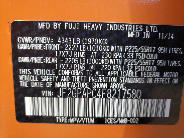 Photo 10 from auction – 2015 SUBARU XV CROSSTR with VIN JF2GPAPC4F8217580