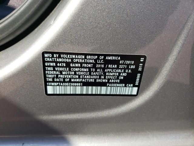 Photo 10 from auction – 2014 VOLKSWAGEN PASSAT SE with VIN 1VWBP7A33EC009851