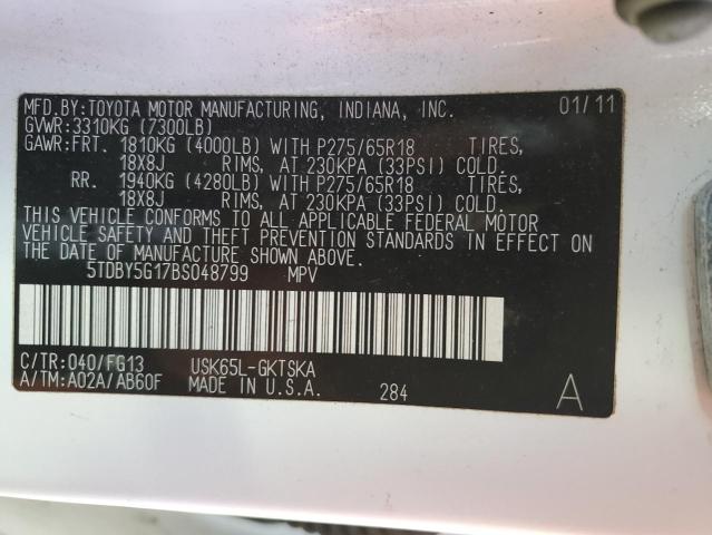 Photo 10 from auction – 2011 TOYOTA SEQUOIA SR with VIN 5TDBY5G17BS048799