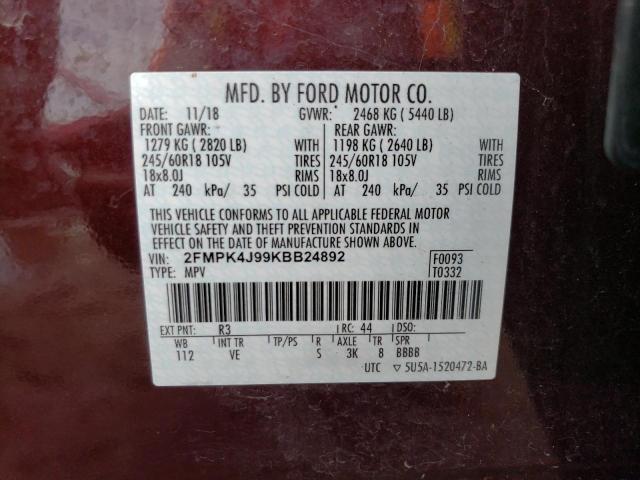 Photo 10 from auction – 2019 FORD EDGE SEL with VIN 2FMPK4J99KBB24892