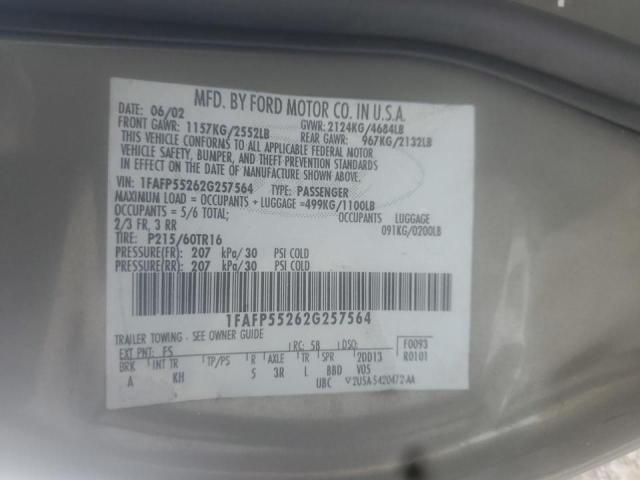 Photo 10 from auction – 2002 FORD TAURUS SES with VIN 1FAFP55262G257564