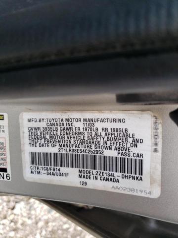 Photo 10 from auction – 2004 TOYOTA COROLLA MA with VIN 2T1LR38E54C252052