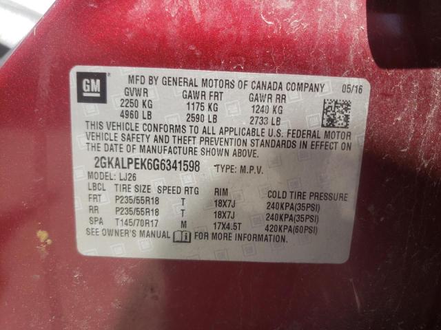 Photo 10 from auction – 2016 GMC TERRAIN SL with VIN 2GKALPEK6G6341598
