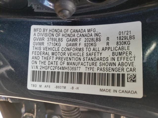 Photo 10 from auction – 2021 HONDA CIVIC LX with VIN 2HGFC2F64MH536977