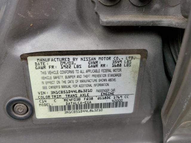 Photo 10 from auction – 2004 NISSAN SENTRA 1.8 with VIN 3N1CB51D44L863210