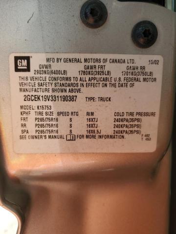 Photo 10 from auction – 2003 CHEVROLET silverado with VIN 2GCEK19V331190387