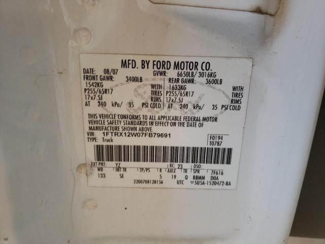 Photo 10 from auction – 2007 FORD F150 with VIN 1FTRX12W07FB79691