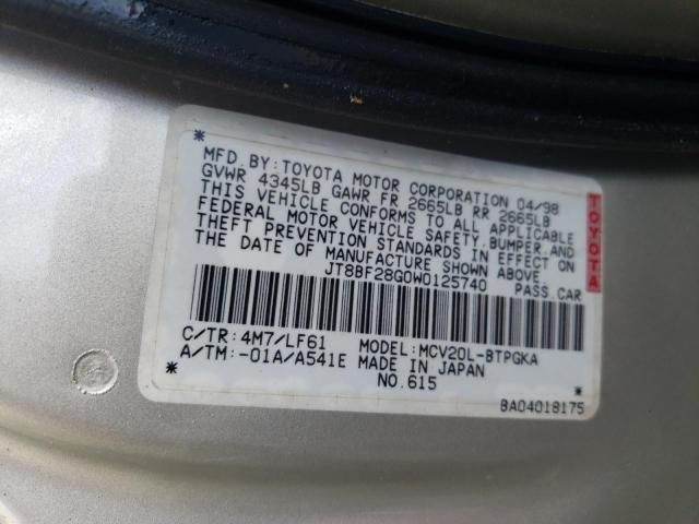 Photo 10 from auction – 1998 LEXUS ES 300 with VIN JT8BF28G0W0125740
