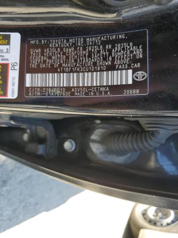 Photo 10 from auction – 2012 TOYOTA CAMRY BASE with VIN 4T1BF1FK3CU101810