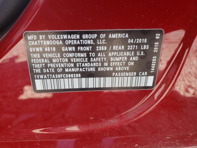 Photo 10 from auction – 2015 VOLKSWAGEN PASSAT S with VIN 1VWAT7A36FC086285