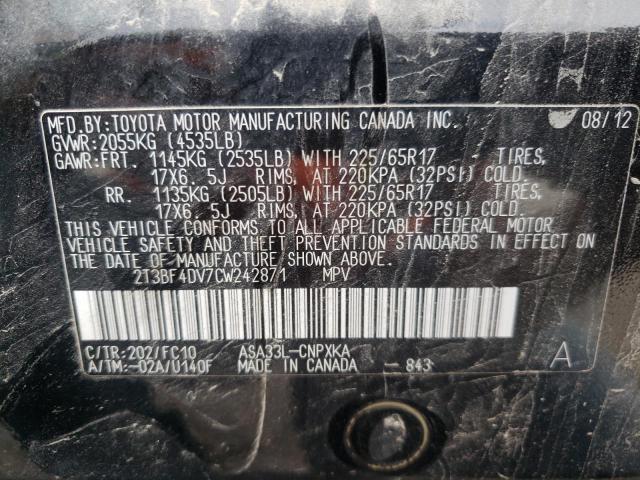 Photo 10 from auction – 2012 TOYOTA RAV4 with VIN 2T3BF4DV7CW242871