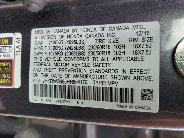 Photo 10 from auction – 2017 HONDA CR-V EXL with VIN 2HKRW2H85HH604170