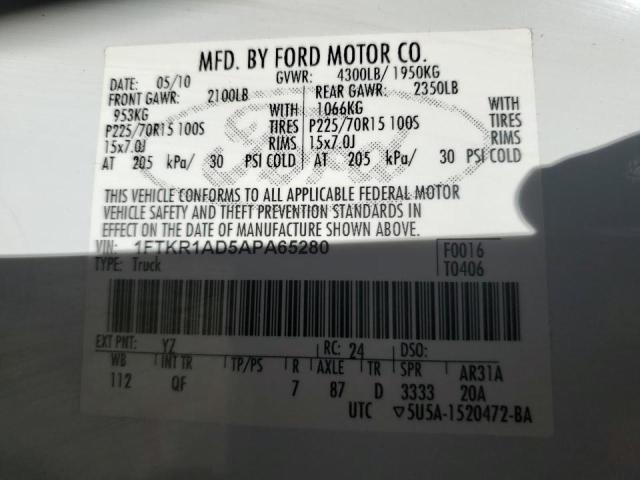 Photo 10 from auction – 2010 FORD RANGER with VIN 1FTKR1AD5APA65280