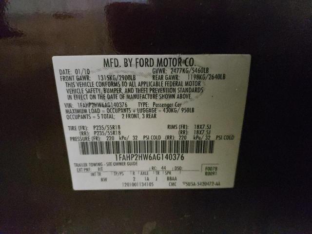 Photo 10 from auction – 2010 FORD TAURUS SEL with VIN 1FAHP2HW6AG140376