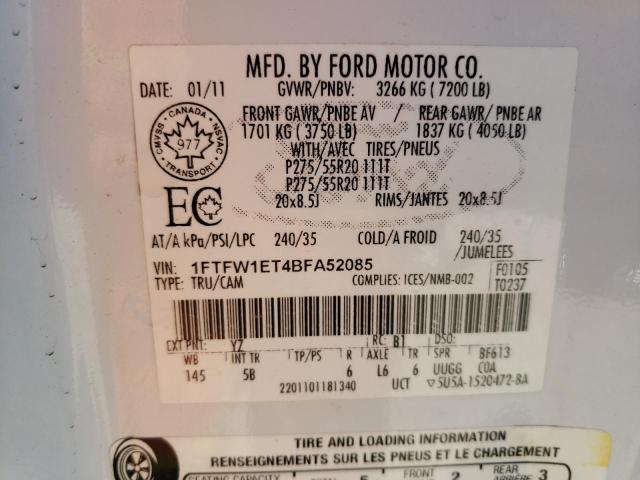 Photo 10 from auction – 2011 FORD F150 SUPER with VIN 1FTFW1ET4BFA52085