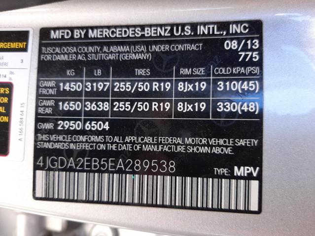 Photo 10 from auction – 2014 MERCEDES-BENZ ML 350 BLU with VIN 4JGDA2EB5EA289538