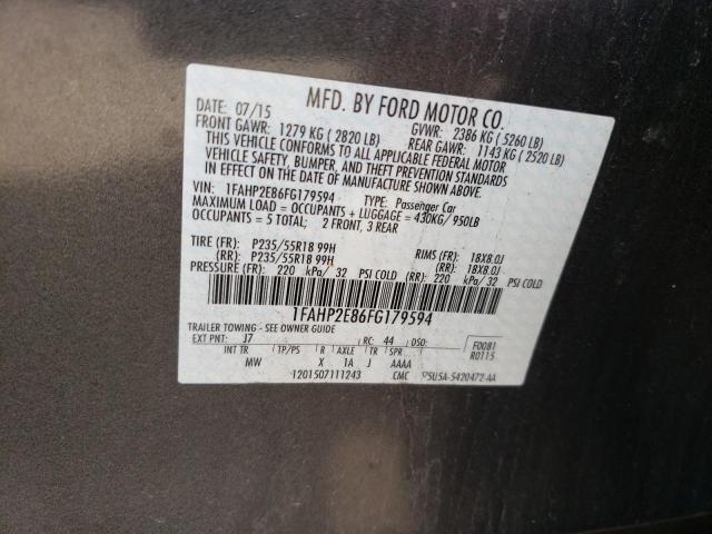 Photo 10 from auction – 2015 FORD TAURUS SEL with VIN 1FAHP2E86FG179594