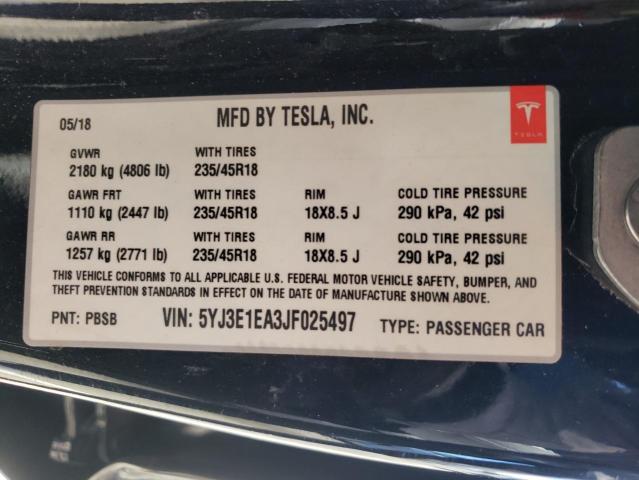Photo 10 from auction – 2018 TESLA MODEL 3 with VIN 5YJ3E1EA3JF025497