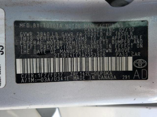 Photo 10 from auction – 2010 TOYOTA COROLLA with VIN 2T1BU4EE2AC353906