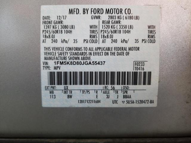 Photo 10 from auction – 2018 FORD EXPLORER X with VIN 1FM5K8D80JGA55437