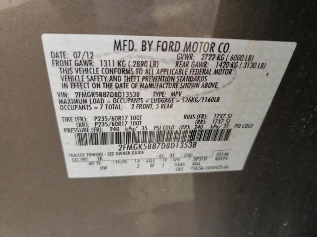 Photo 10 from auction – 2013 FORD FLEX SE with VIN 2FMGK5B87DBD13538