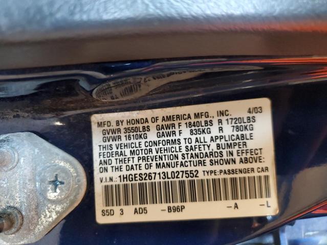 Photo 10 from auction – 2003 HONDA CIVIC EX with VIN 1HGES26713L027552