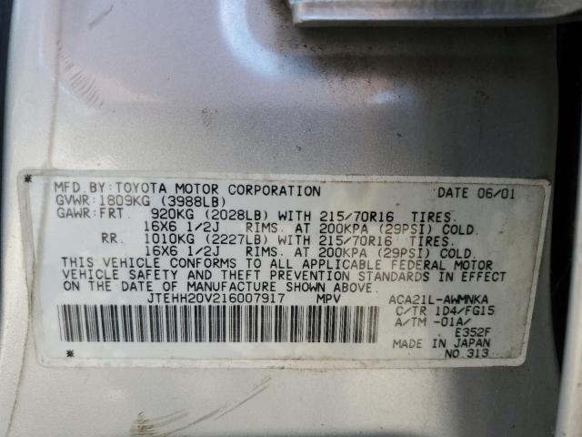 Photo 10 from auction – 2001 TOYOTA RAV4 with VIN JTEHH20V216007917