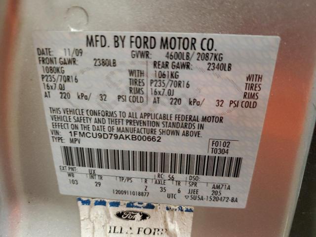 Photo 10 from auction – 2010 FORD ESCAPE XLT with VIN 1FMCU9D79AKB00662