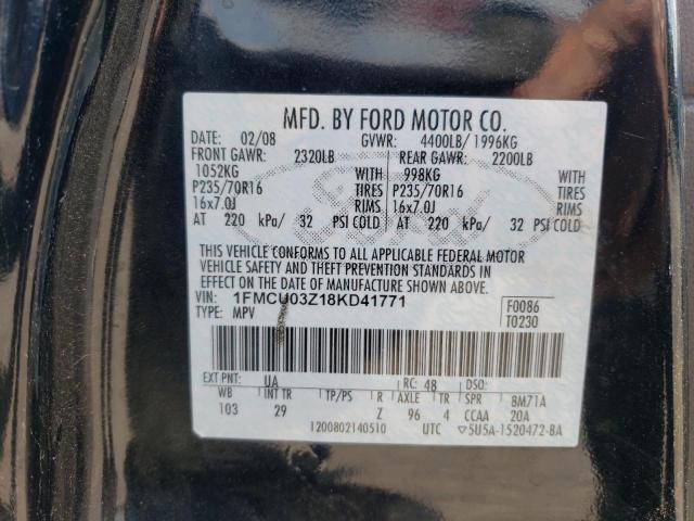 Photo 10 from auction – 2008 FORD ESCAPE XLT with VIN 1FMCU03Z18KD41771