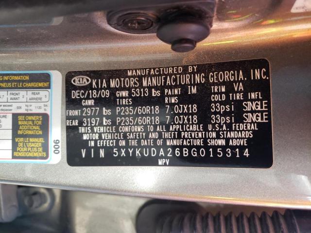 Photo 10 from auction – 2011 KIA SORENTO EX with VIN 5XYKUDA26BG015314