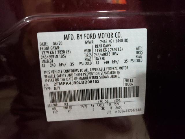 Photo 10 from auction – 2020 FORD EDGE SEL with VIN 2FMPK4J90LBB08162