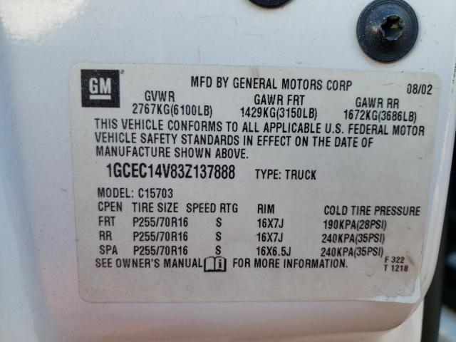 Photo 10 from auction – 2003 CHEVROLET SILVERADO with VIN 1GCEC14V83Z137888