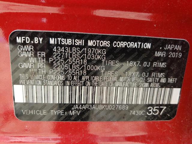 Photo 10 from auction – 2019 MITSUBISHI OUTLANDER with VIN JA4AR3AU8KU027689