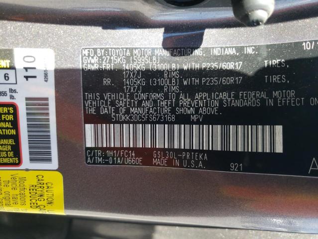 Photo 10 from auction – 2015 TOYOTA SIENNA LE with VIN 5TDKK3DC5FS673168