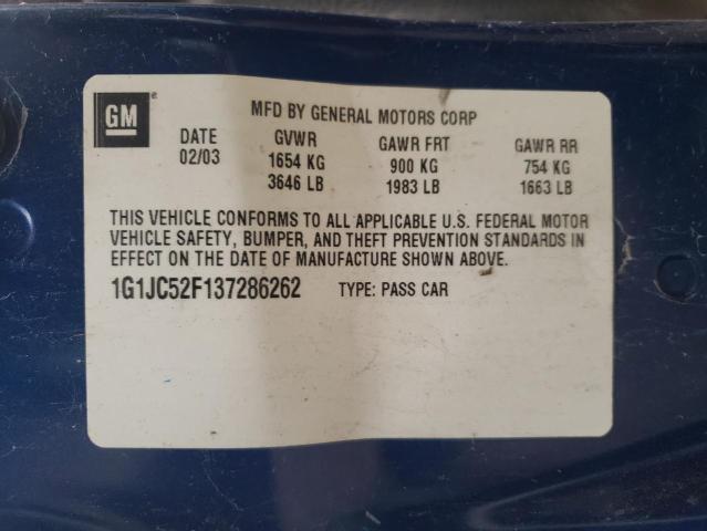 Photo 10 from auction – 2003 CHEVROLET CAVALIER with VIN 1G1JC52F137286262