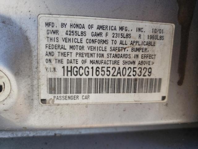 Photo 10 from auction – 2002 HONDA ACCORD EX with VIN 1HGCG16552A025329
