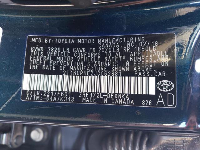 Photo 10 from auction – 2018 TOYOTA COROLLA L with VIN 2T1BURHE2JC062881