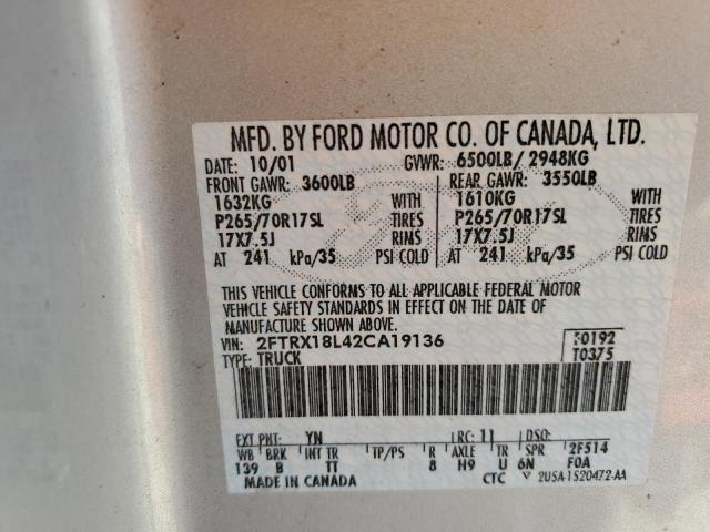 Photo 10 from auction – 2002 FORD F150 with VIN 2FTRX18L42CA19136