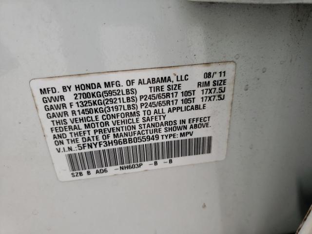 Photo 10 from auction – 2011 HONDA PILOT TOUR with VIN 5FNYF3H96BB055949