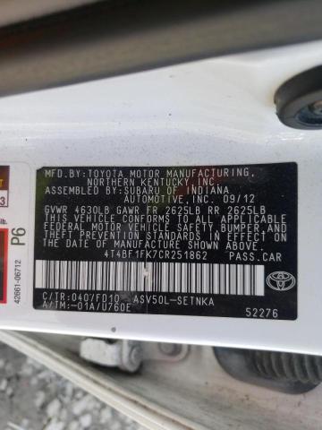 Photo 10 from auction – 2012 TOYOTA CAMRY BASE with VIN 4T4BF1FK7CR251862