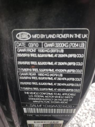 Photo 10 from auction – 2010 LAND ROVER RANGE ROVE with VIN SALMF1D49AA324426