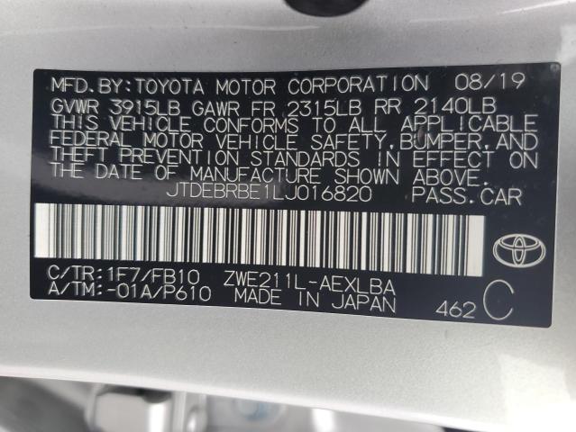 Photo 10 from auction – 2020 TOYOTA COROLLA with VIN JTDEBRBE1LJ016820