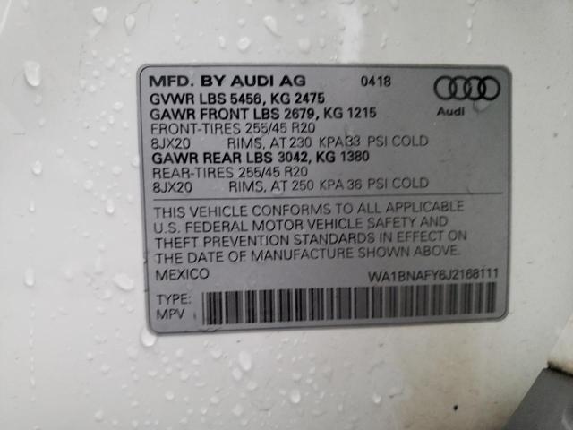 Photo 10 from auction – 2018 AUDI Q5 PREMIUM with VIN WA1BNAFY6J2168111